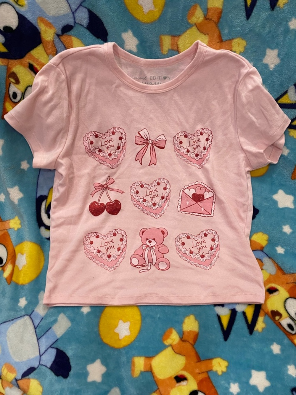 Girls Pink Valentine Graphic Crop Top
